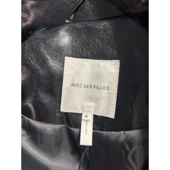 Chic "Avec Les Filles" Faux-Leather Trench Coat in Black - Picture 3 of 7